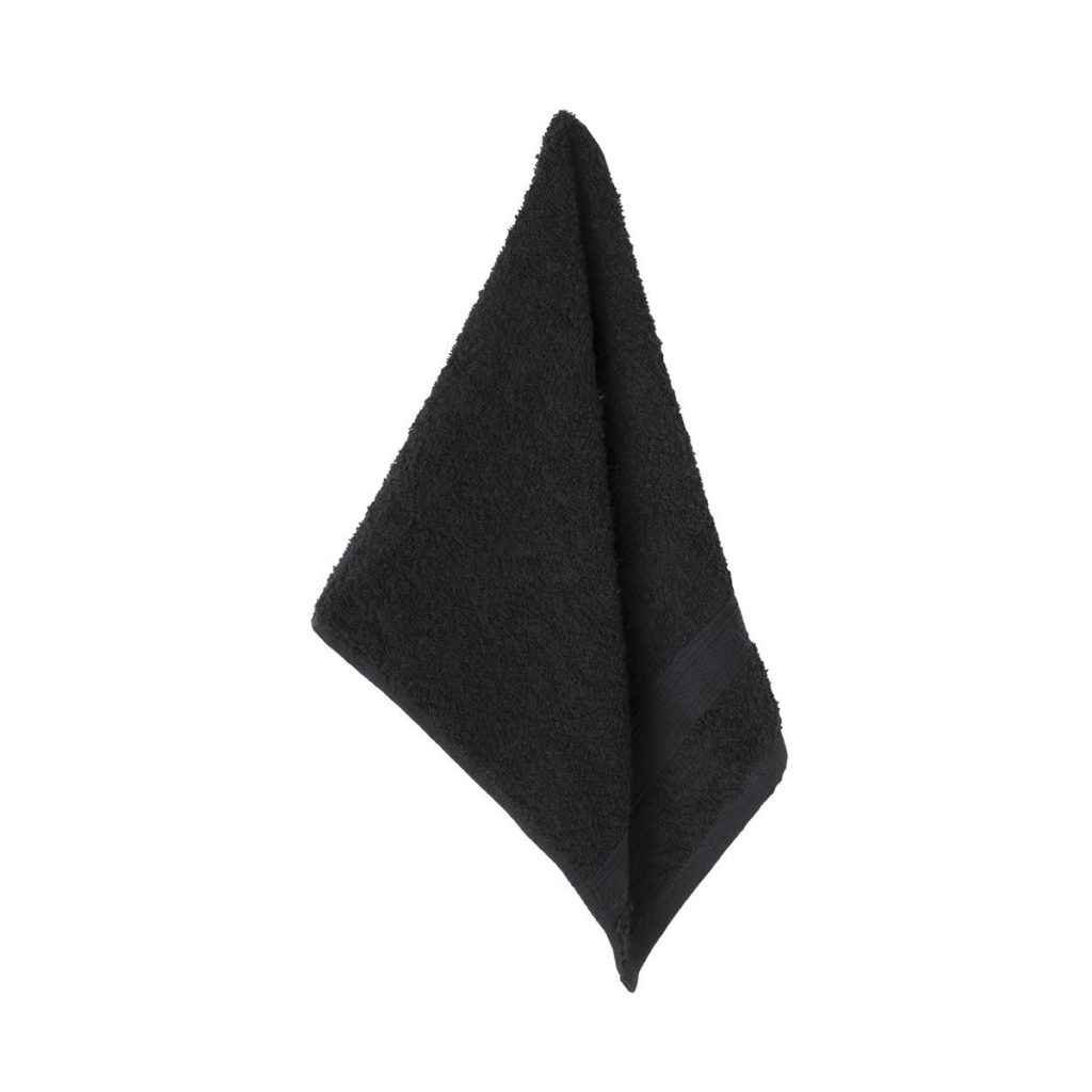 Hanging black waiter's towel.
