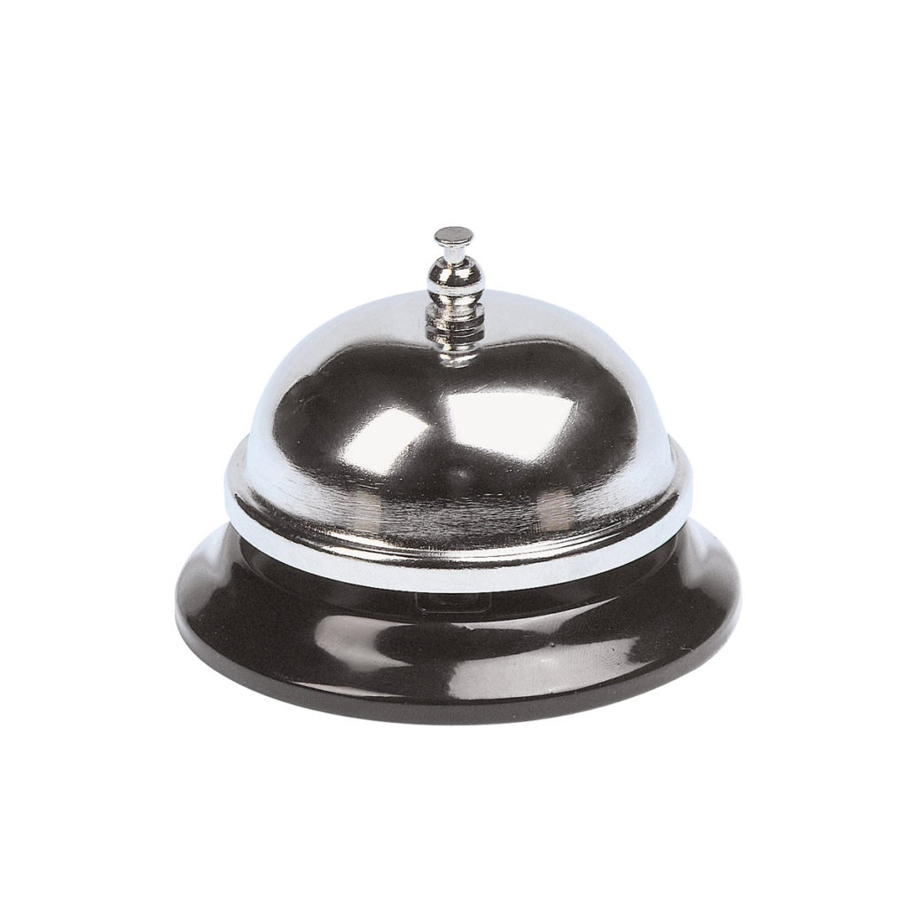 A stainless steel service bell.
