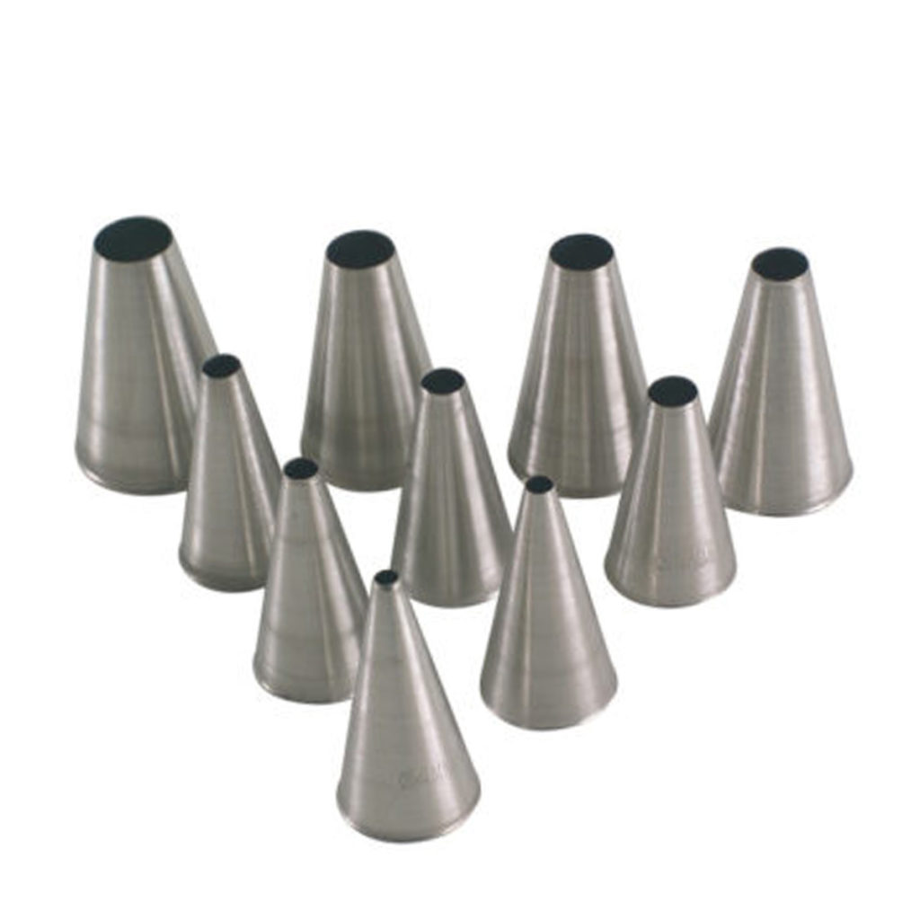 A set of plain stainless steel nozzles.