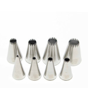 A set of star shaped stainless steel nozzles.