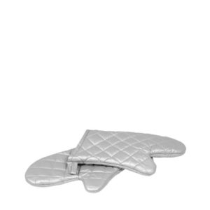 A pair of teflon coated oven mitts.