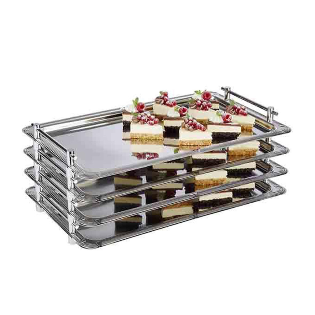 A Profi Line 4-Tier tray. A decor edge stainless steel tray by APS.