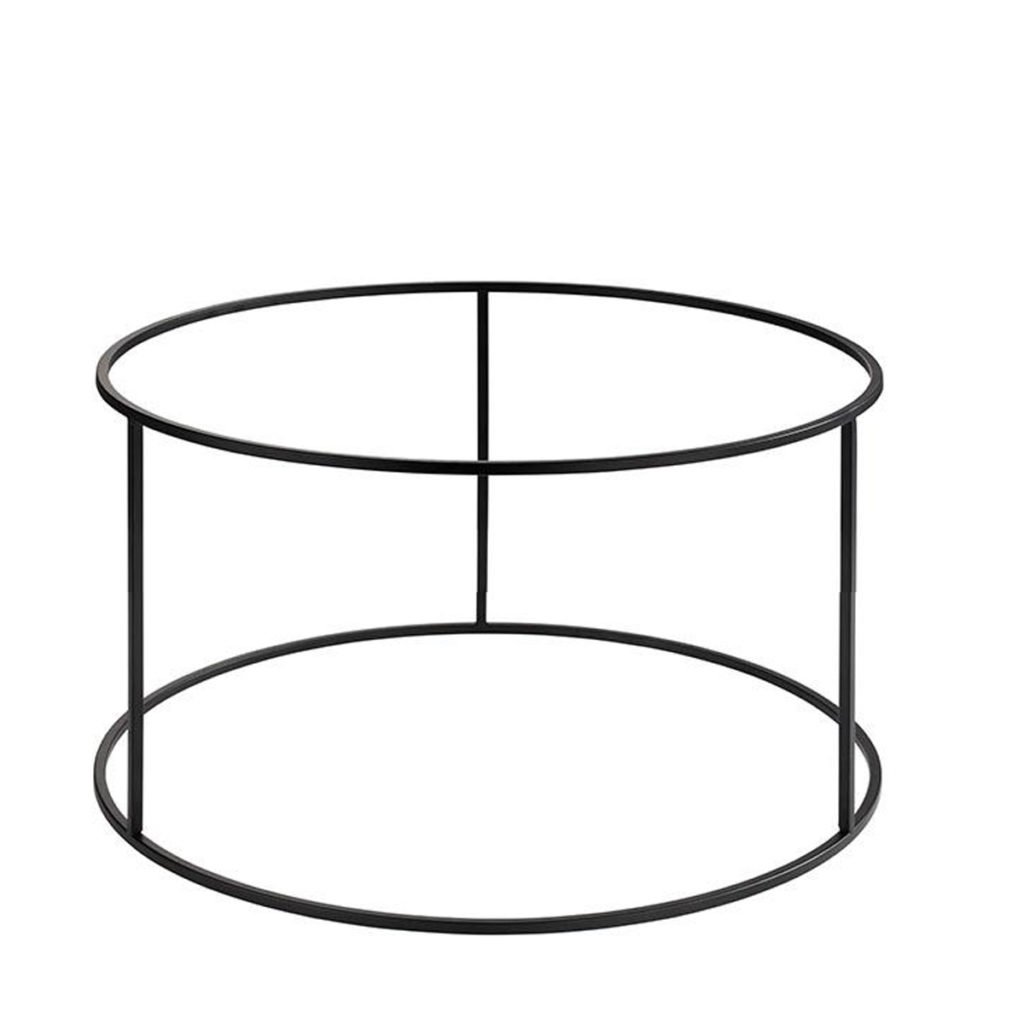 Tall round black buffet stand.