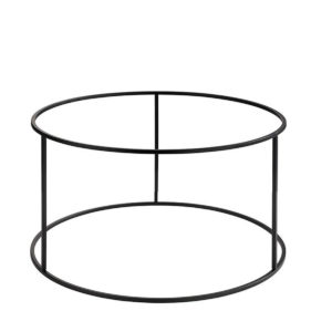 Tall round black buffet stand.