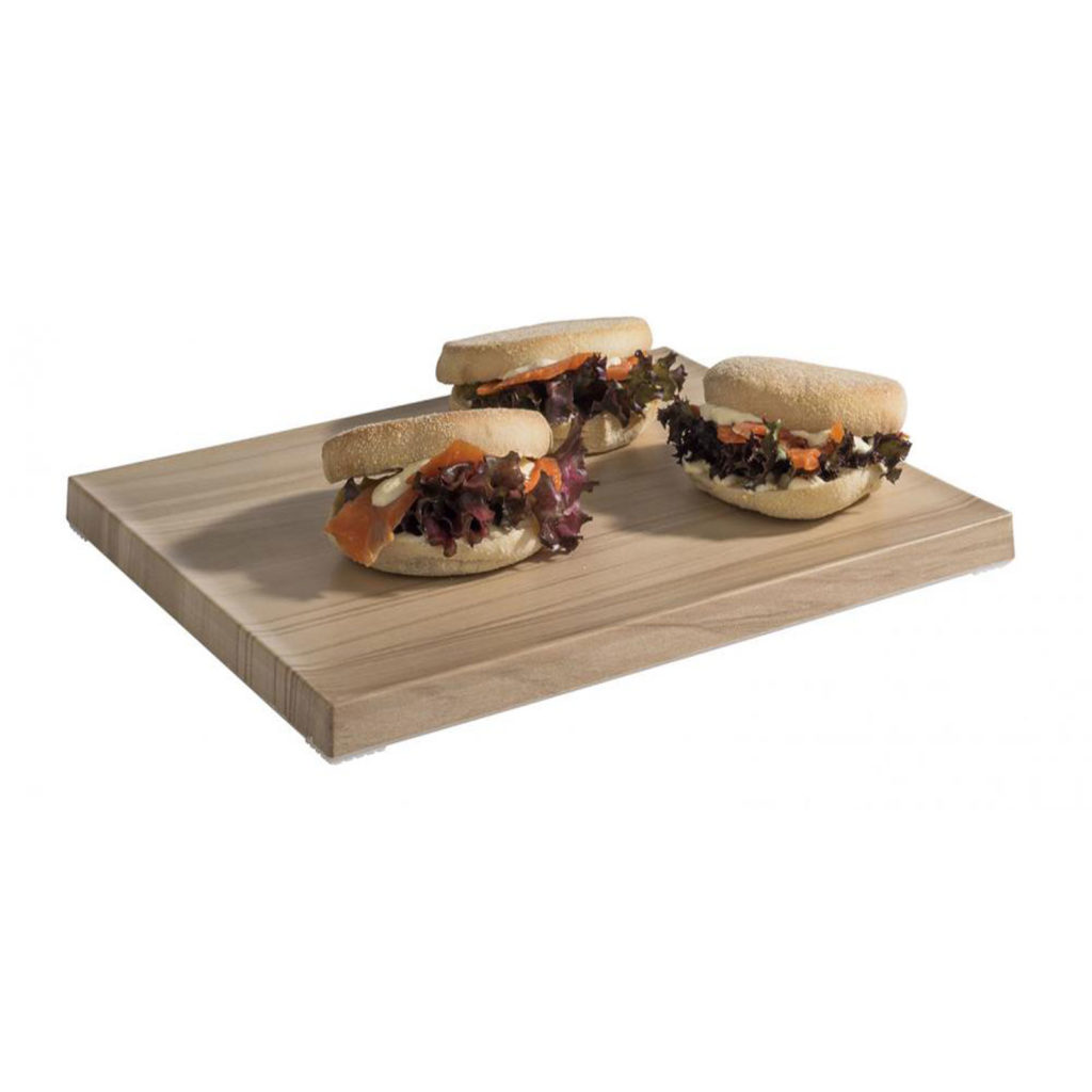 A small GN tray with non-slip feet by APS with burgers.