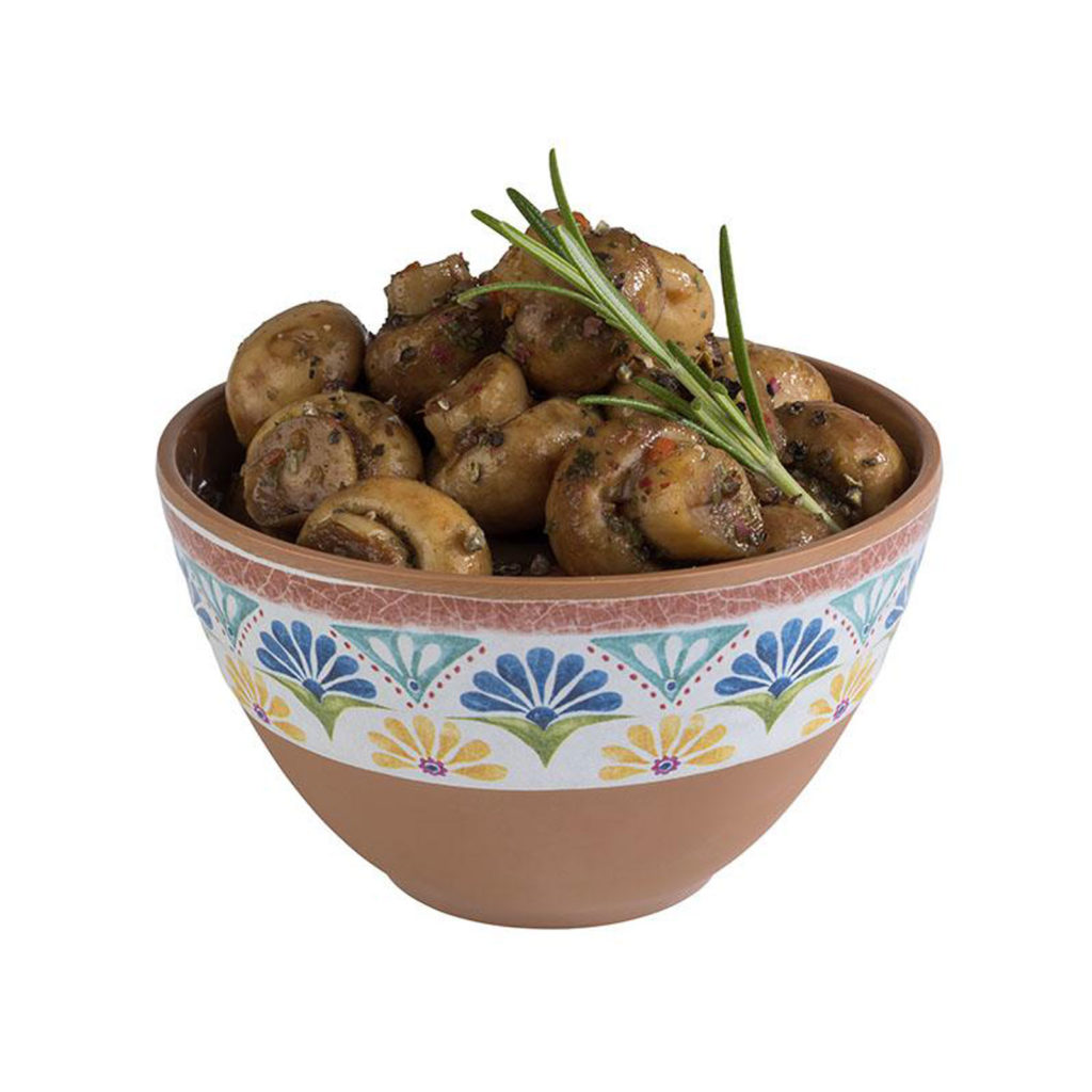 The Arabesque serving bowl with mushrooms.