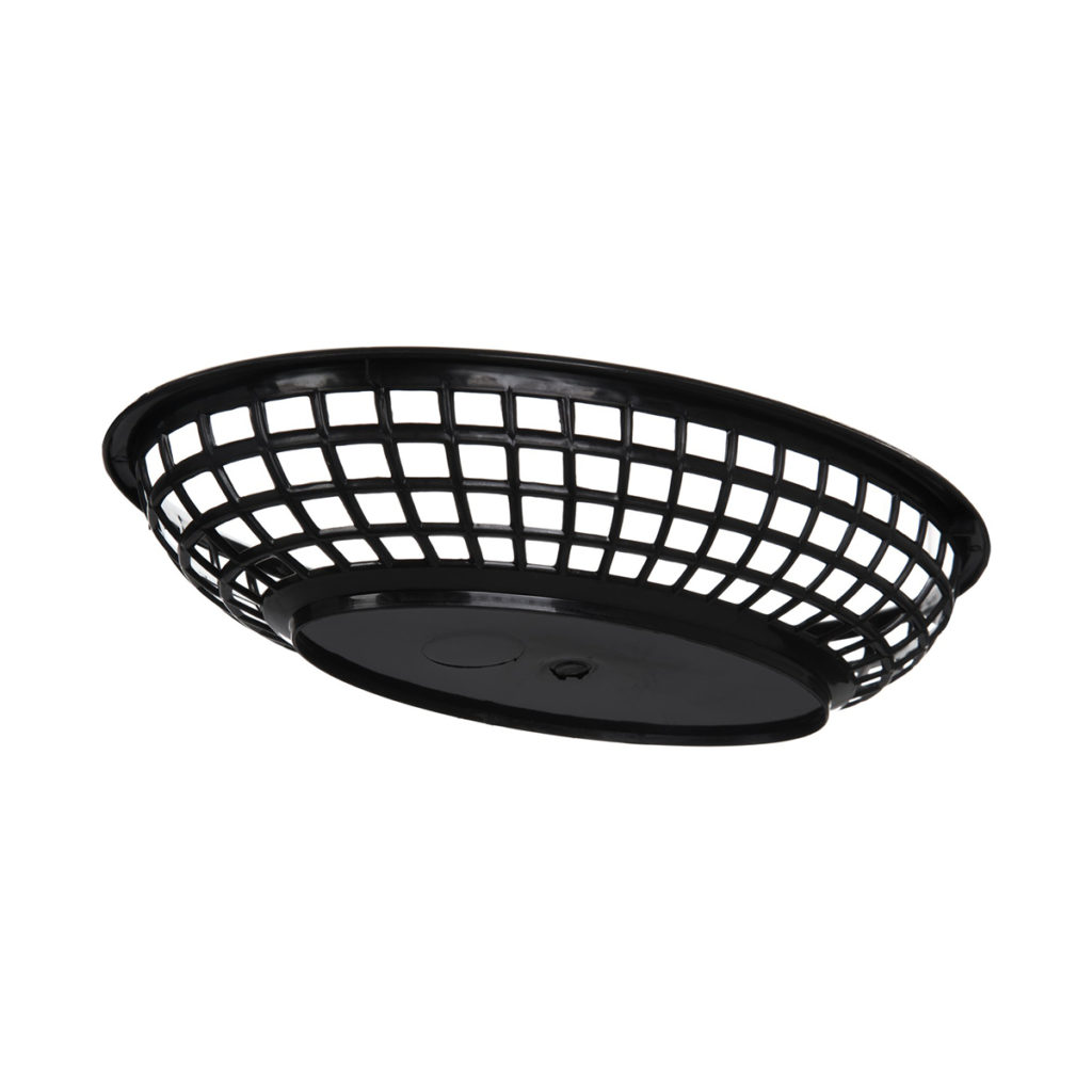 Bottom view of a plastic oval bread basket.