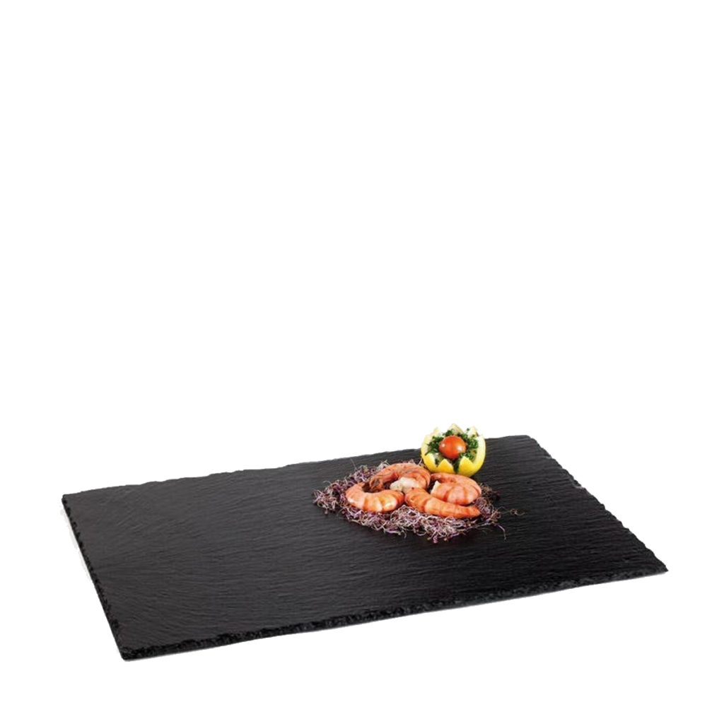 Natural slate grey GN tray by APS with food.