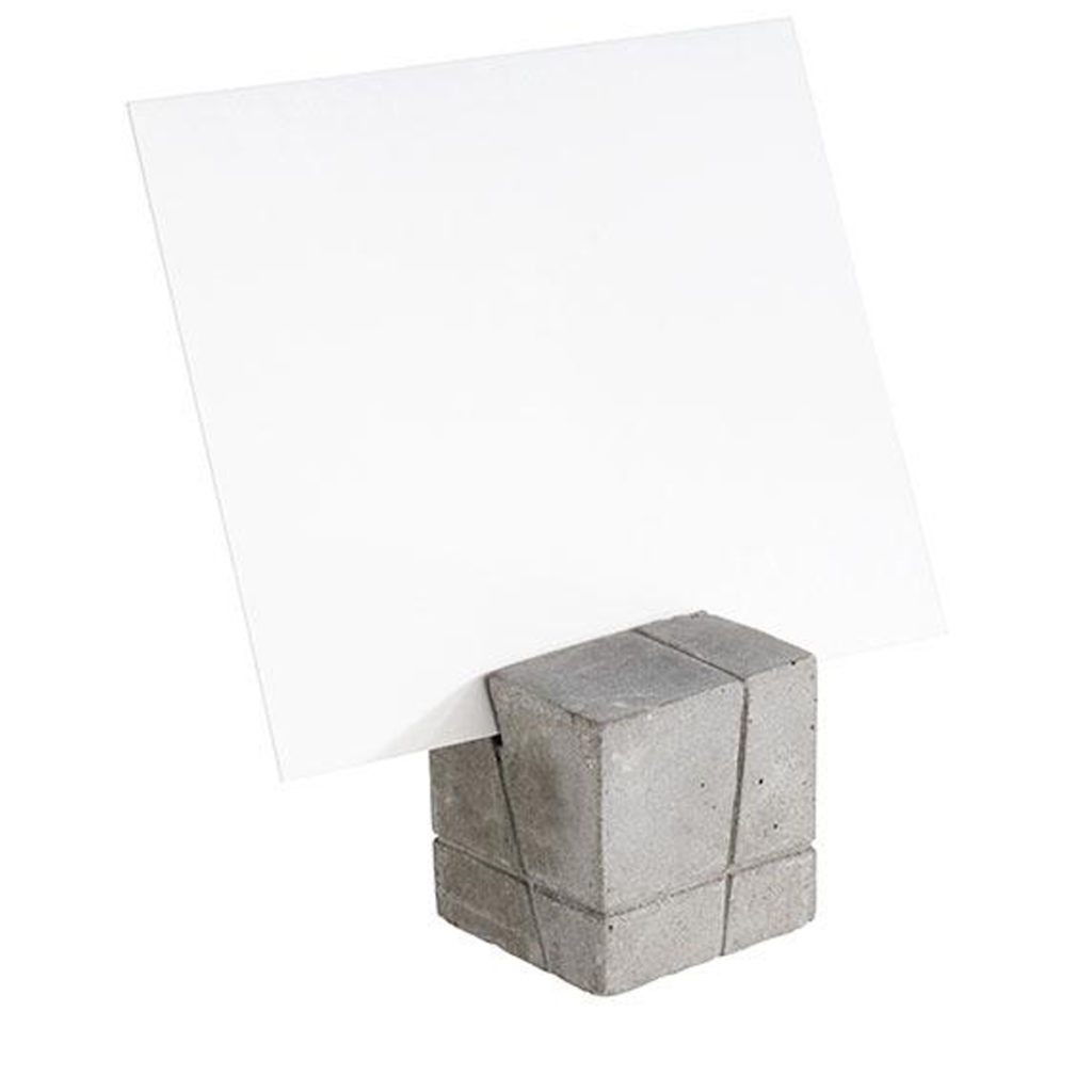 Square cement menu holder by APS with label.