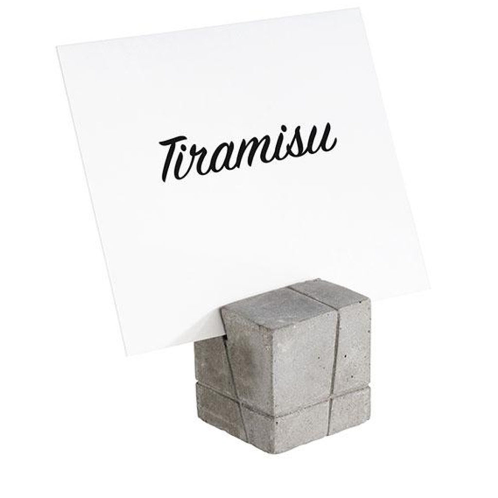 Square cement menu holder by APS with label and wording.