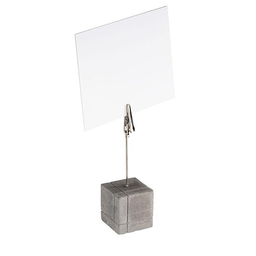 Square cement menu holder stand by APS with label.