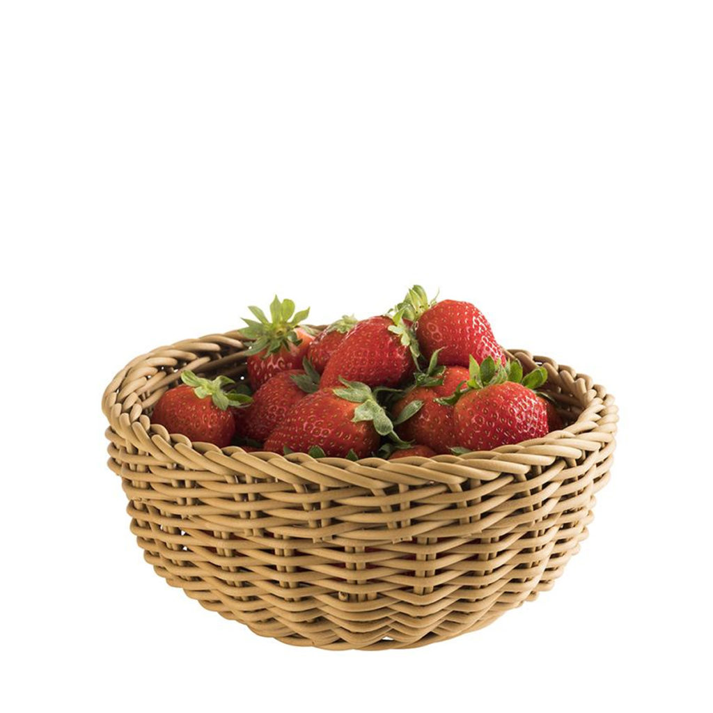 Small beige woven basket with strawberries by APS.