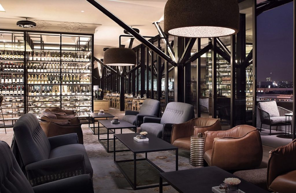 The Marble restaurant at night.