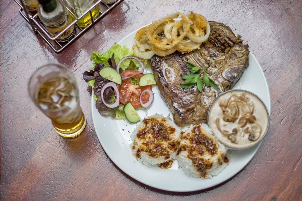 A plate of pub food from the Dubliner.