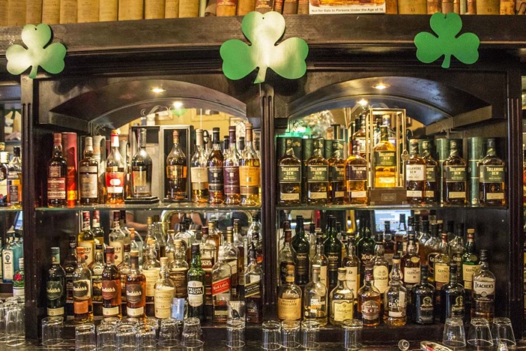 A fully stocked bar at the Dubliner.