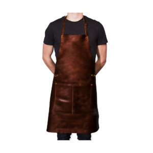 NATURAL LEATHER APRON <br> WITH ADJUSTABLE STRAP BROWN