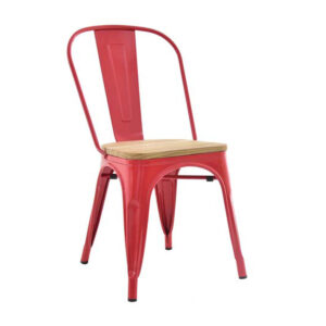 TOLIX CHAIR HIGH GLOSS WITH WOOD <br> Red
