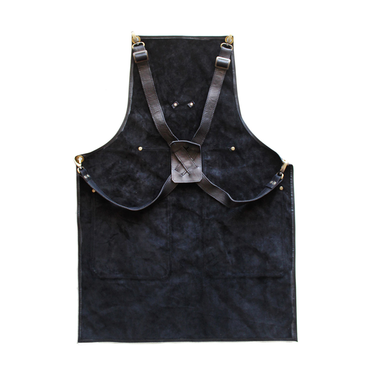 NATURAL LEATHER APRON <br> WITH ADJUSTABLE STRAP BLACK - Image 2