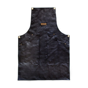 NATURAL LEATHER APRON <br> WITH ADJUSTABLE STRAP BLACK