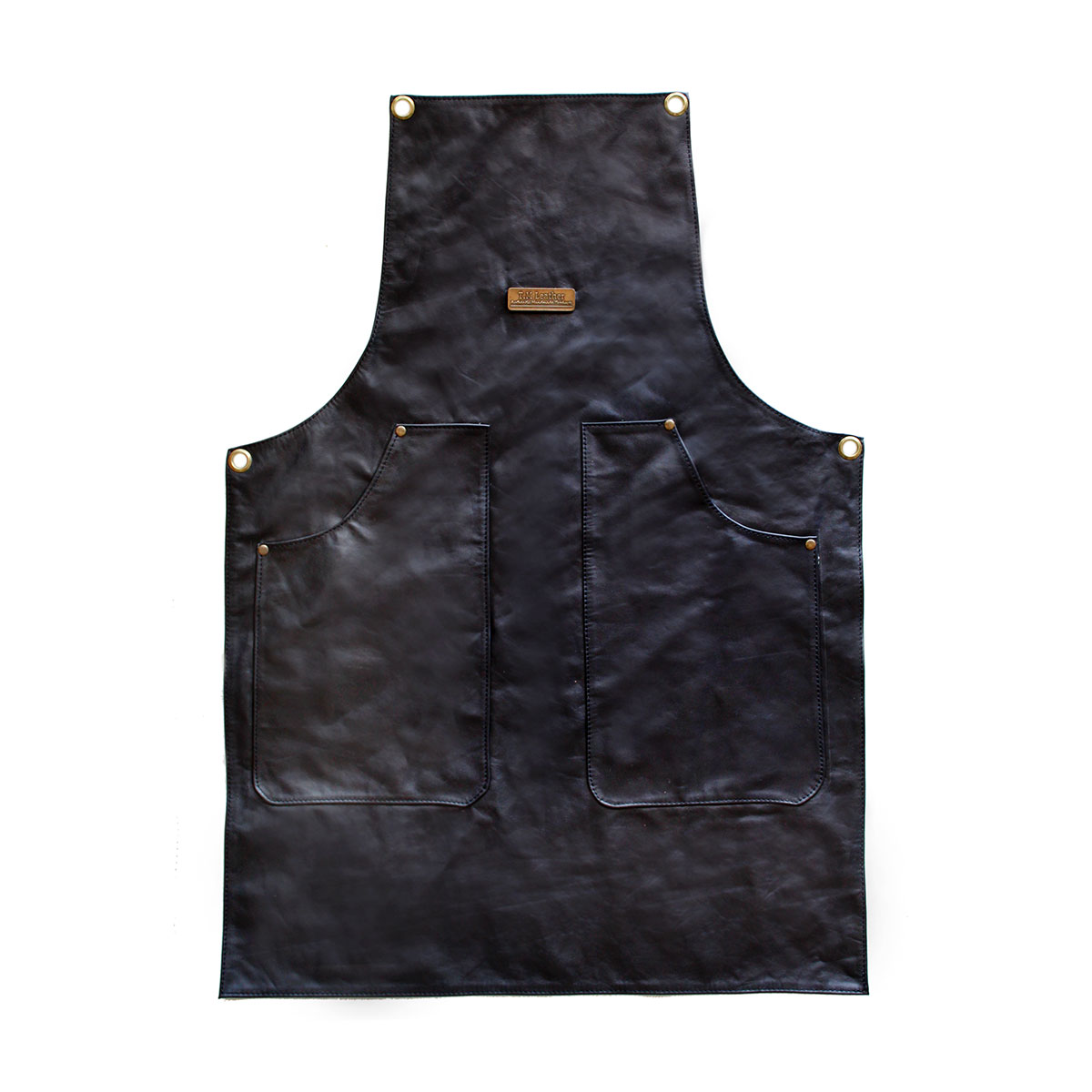 NATURAL LEATHER APRON <br> WITH ADJUSTABLE STRAP BLACK