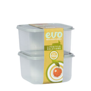 PLASTIC LUNCH BOX 700ML 2PC <br> GREY LID <br> By Evo