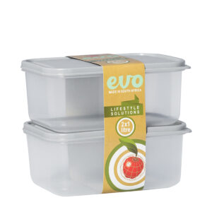 PLASTIC LUNCH BOX 1L 2PC <br> GREY LID <br> By Evo