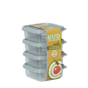 PLASTIC SNACK BOX 80ML 4PC <br> GREY LID <br> By Evo