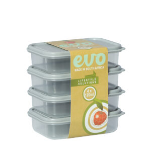 PLASTIC SNACK BOX 120ML 4PC <br> GREY LID <br> By Evo