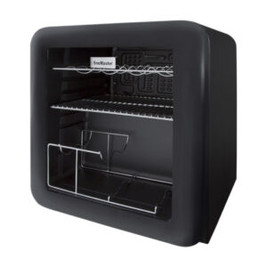 RETRO COUNTER TOP BEVERAGE COOLER 50L <br> WITH GLASS DOOR INSERT <br> BLACK <br> By SnoMaster