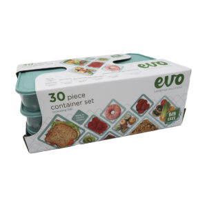 PLASTIC STORAGE CONTAINER 30 PIECE SET <br> SAGE LID <br> By Evo
