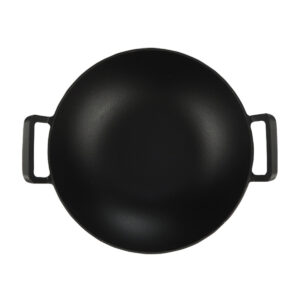 CAST IRON WOK WITH HANDLES 380MM <br> BLACK