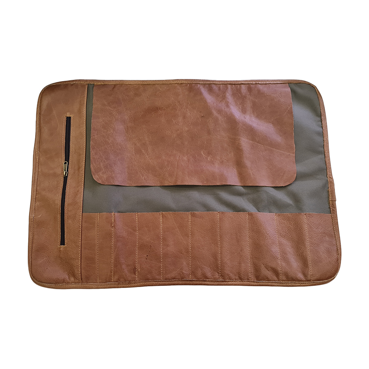 ROLL-UP FULL LEATHER KNIFE BAG <br> 10 POCKET <br> By TM Leather - Image 7