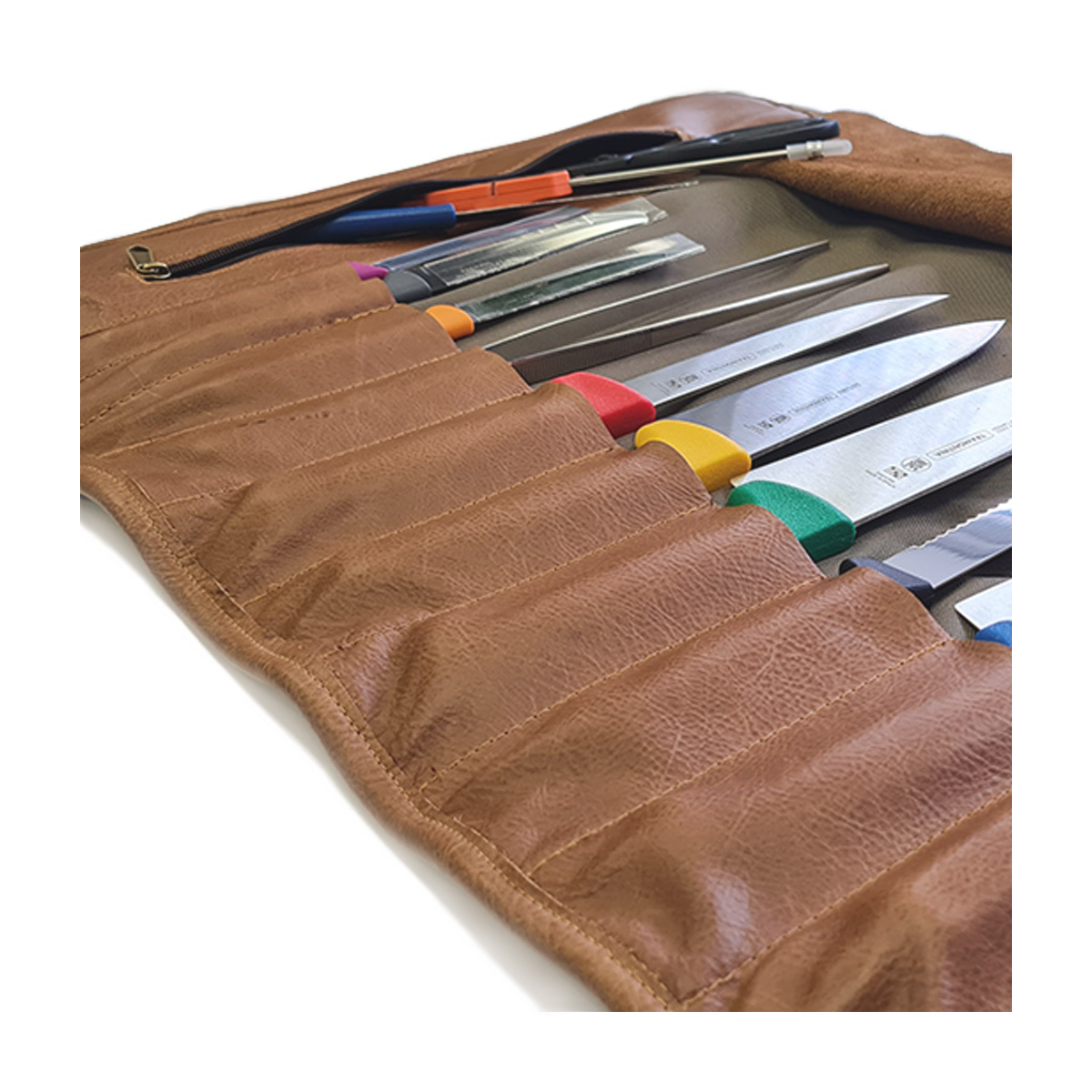 ROLL-UP FULL LEATHER KNIFE BAG <br> 10 POCKET <br> By TM Leather - Image 3