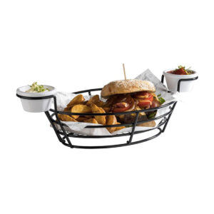 METAL SERVING BASKET WITH CUP HOLDERS <br> By APS