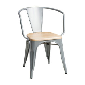 TOLIX ARMCHAIR HIGH GLOSS <br> WITH WOOD <br> Raw Steel