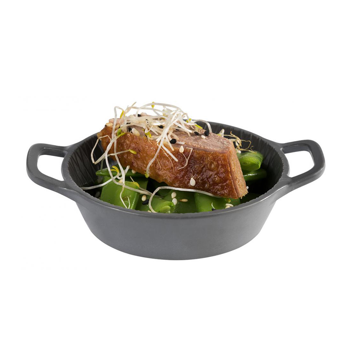 MINI OVAL TAPAS WOK WITH HANDLES 70ML <br> GREY <br> By APS