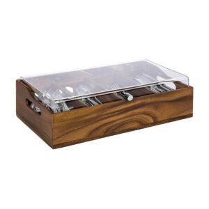 ACACIA WOOD CUTLERY TRAY WITH LID <br> By APS