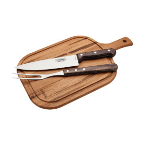 BARBEQUE BRAAI SET 3 PIECE <br> POLYWOOD HANDLES W/WOODEN BOARD <br> By Tramontina