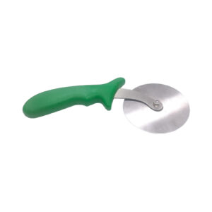 PIZZA CUTTER <br> GREEN PLASTIC HANDLE