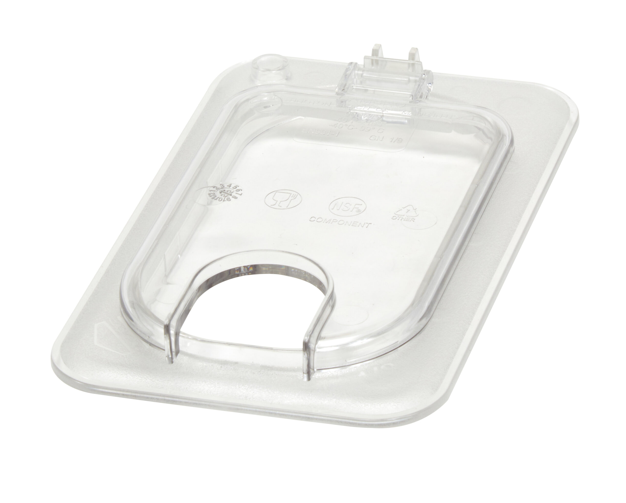 POLYCARBONATE CLEAR HINGED FLIP LID WITH NOTCH FOR 1/9 PANS <br> By Cambro